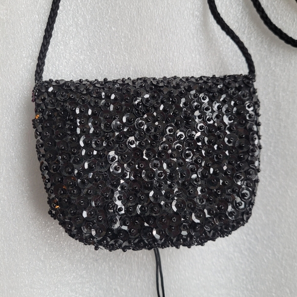 Vintage Tiny Sequined Evening Crossbody Mini Bag Black - Picture 4 of 9